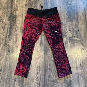 GUC Nike Dri-FIT Women’s Burgundy Black Snakeskin Crop Running Leggings, Size: M